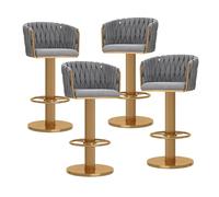 Set of 4 Modern Gold Velvet Swivel Bar Stools - Adjustable Counter Height Chairs with Backs for Kitchen, Dining Room, Home Island - Stylish Woven Design