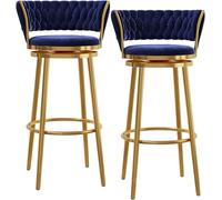 Set of 4 Modern Golden Velvet Bar Stools with Backrest & Footrest Counter Height Perfect for Kitchen Islands Dining Room Pub Blue 2 Pieces