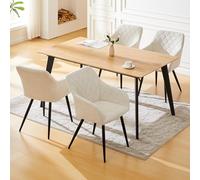 Set of 4 Modern Linen Upholstered Dining Chairs with Backrest Stylish Kitchen Armchairs with Metal Legs Cream White Padded Accent Chairs for Living Room & Bedroom