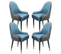 Set of 4 Modern Microfi Leather Dining Chairs Cement Grey & Lake Blue Versatile for Kitchen Bedroom Balcony Dressing Table & Makeup Use