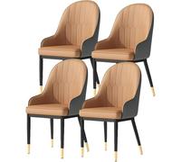 Set of 4 Modern MidCentury Kitchen Chairs Matte Leather Seat & Back Stylish Metal Legs Khaki Gray Color Ideal for Dining Room & Living Room Decor