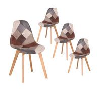 Set of 4 Modern Patchwork Dining Chairs Colorful Soft Upholstered Seat Stylish Wooden Legs Perfect for Kitchen Living Room Café - Brown