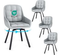 Set of 4 Modern Swivel Dining Chairs with Armrests 360° Rotating Upholstered Stools Stylish Metal Legs for Kitchen & Living Room Light Grey Furniture