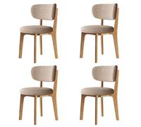 Set of 4 Modern Wooden Dining Chairs - Classic Cotton & Linen Removable, Washable Covers for Kitchen & Restaurant - Original Wood Color with Khaki Fabric