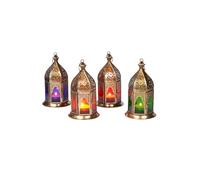 SET of 4 Moroccan Vintage Glass Lantern Lights Basem 16cm | Oriental Garden Outdoor Hanging Lanterns for Candles as Decorations | Arabian Indoor Candle Tea Light Holders as Indian Party Home Décor