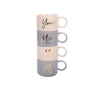 Set of 4 Mr and Mrs, Mine and Yours Stacking Mugs