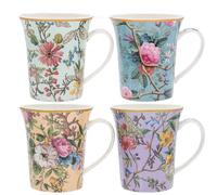 Set of 4 Mugs Floral Design China Mug in Gift Box Assorted Flowers Designs Boxed