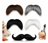 Set of 4 Mustache for Gluing, Self-Adhesive Fake Beard in Black, Brown, Grey, White, Adhesive Beard for Carnival, Cosplay, Theme Party, Theatre Costume, Accessories for Adults and Children