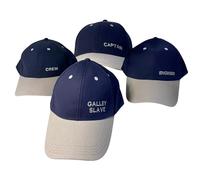 Set of 4 Nautical CAPS | Galley Slave, Captain, Crew & Engineer, for The Whole Team | Crew | Narrow Boat Accessories | Boating Accessories Blue