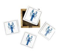 Set of 4 Nautical LOBSTER Enamel Finish Wooden Drinks Coasters in Holder/Storage Caddy Box