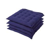 (Set of 4, Navy blue) Plain Seat Pad with Button Straps 100% Cotton