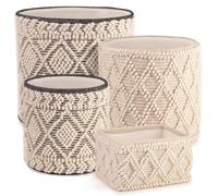 Set of 4 Nestable Lined Laundry Baskets (Small, Medium, Large & XL), Beige/Grey