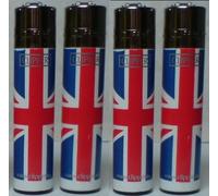 Set Of 4 New Clipper Lighters Regular Size / Union Jack / British Flag / Great Britain
