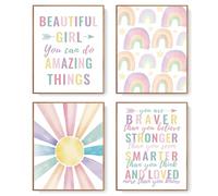 Set of 4 No Framed Boho Pastel Rainbow Sunshine Inspirational Nursery Wall Art Prints, Baby Girl Room Decor, Positive Affirmations Posters for Girls Room 12x16inch