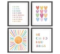 Set of 4 No Framed I am Kind Brave Smart Affirmations Colorful Sun Sunshine Hearts Poster Prints for Girls Kids Room Playroom Decor,Girl Nursery Decorations Prints Wall Art,Girls Kids Gifts 12x16inch