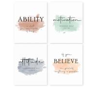 Set of 4 No Framed Office Inspirational Quotes Wall Art Poster Prints, Motivational Wall Art, Colorful Artwork Prints Posters Wall Decor, Affirmations Prints for Office Women Men 08x10inch