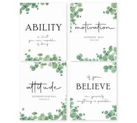 Set of 4 No Framed Office Inspirational Quotes Wall Art Poster Prints, Motivational Wall Art, Eucalyptus Decor Artwork Prints Posters Wall Decor, Affirmations Prints for Office Women Men 12x16inch