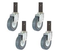 Set of 4 No Noise 4in Rubber Dining Caster Wheels Swivel Stem 400kg Capacity Long Handle 23x65mm Universal Fit for Commercial Kitchen Prep Tables and Trolleys (Blue)