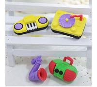 Set of 4 Novelty Collectable Colorful 3D Musical Instrument Japanese Style Erasers Rubbers (not Iwako) - radio saxophone keyboard turntable