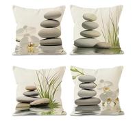 Set of 4 Orchid Stones Decorative Throw Pillow Covers 70x70 cm White Velvet Cushion Covers Double-Sided Square Sofa Pillowcase for Outdoor Furniture Garden Living Room