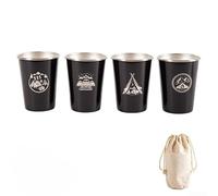 Set of 4 Outdoor Coffee Cups 350ml with Storage Bag, Made of 304 Stainless Steel for Hiking, Camping and Travel (350ml black)