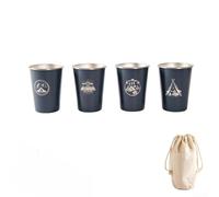 Set of 4 Outdoor Coffee Cups 350ml with Storage Bag, Made of 304 Stainless Steel for Hiking, Camping and Travel (350ml dark blue)