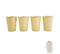 Set of 4 Outdoor Coffee Cups 350ml with Storage Bag, Made of 304 Stainless Steel for Hiking, Camping and Travel (350ml yellow)