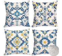 Set of 4 Outdoor Cushion Covers 50x50cm Green Waterproof Linen Throw Pillow Double Sided Forest Trees Decorative Sofa Cushions for Living Room Patio Office Garden Cushions Summer 20x20in LY-332