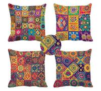 Set of 4 Outdoor Cushion Covers Moroccan Style Cushions Kilim Cushion Covers 30 x 30 cm Square Sofa Pillows Double Sided Linen Large Cushions, Garden Outdoor Waterproof Decorative Pillows k-613