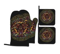 Set of 4 Oven Glove and Pot Holders Irish Knot Knotwork Ring and Spirals