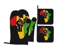 Set of 4 Oven Glove with Pot Holders Black History Africa Power Color