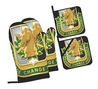 Set of 4 Oven Mitts and Pot Holders Psychological Corps Oven Gloves with