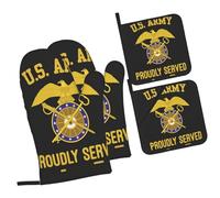 Set of 4 Oven Mitts and Pot Holders Quartermaster Corps Branch Oven Gloves