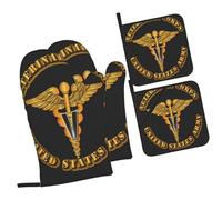 Set of 4 Oven Mitts and Pot Holders Veterinary Corps Oven Gloves with