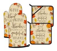 Set of 4 Oven Mitts Pot Holders Give Thanks With a Grateful Heart Oven