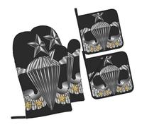 Set of 4 Oven Mitts Pot Holders Master Parachutist 4 Star Combat Jump Wing