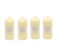 Set of 4 Over-Dipped Vanilla Fragranced Pillar Candle | 100 Hour Cream Wax Church Pillar Candle | Scented Decorative Votive Lantern Candle