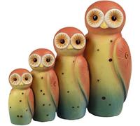Set Of 4 Owl Family Ornaments - Handcrafted Resin Bookcase Windowsill Home Decoration - Range From 7.5 To 15Cm Tall