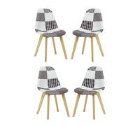 Life Interiors Set of 4 Patchwork Fabric Chairs with Wooden Legs, Modern Accent Chair for Living Room & Office Life Interiors Multicolor