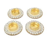 Set of 4 Pearl Moti Design T Light Holder Candle Stand Tealight T-Light Holders for Indian Traditional Cultural Housewarming Festival New year Decorations Lighting Decor(Without Wax)(White)(Size:-3")