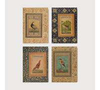 Set of 4 Persian Miniature Prints | Four Animal Posters, Indian Artwork, 19th Century Mughal Painting Francolin Deer Bee Eater Bird Wall Art