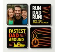 Set of 4 Personalised Acrylic Coaster Gift for Runner Dad - Vibrant Modern Design with Custom Photo Option, Father's Day Present