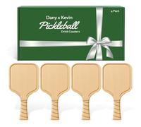 Set of 4 Pickleball Paddle Shaped Drink Coasters Premium Birch Wood Gift Coaster Set Unique Gift for Men and Women Mother’s Day Father’s Day Birthday Party Décor Gift Ready Box