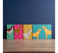 Set of 4 Pink Green Puppy Pals Dog Design Cork Backed Rectangle Placemats 30x22x1.5cm Creative Tops Multi One Size