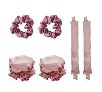 Set of 4 Pink Heatless Curlers, 2 Pink Hair Ties, Heatless Curling Headband, Adjustable Curling Iron Kit, Lazy Curling Set, Suitable for Medium and Long Hair