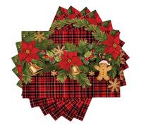 Set of 4 Placemats 45x30cm, Red Black Checkered Pine Needles Placemats Christmas Theme Washable Place Mats Heat Resistant Cotton Linen Non-slip Place Mats for Xmas Holiday Party Cafe Home Decor, Red