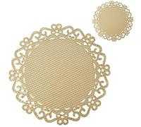 Set of 4 Placemats and Coasters Sets - 34 cm Washable Table Placemats and 12 cm Coaster Set - PVC Round Placemats for Kitchen, Home, Dining Table and Restaurant (Gold)