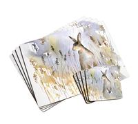 Set of 4 Placemats & Coasters Watercolour Hare Woodland Animal Dining Table Mats