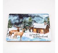 SET OF 4 PLACEMATS - DEER AND HUT SCENE"WINTER WONDERLAND" XM9323