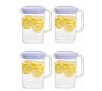 Set of 4 Plastic Fridge Door Jug with Lid & Handle 1.5L Plastic Water Pitcher Container with Pouring Spout, Versatile Transparent Space Saving Fridge Liquid Storage Drink Jug